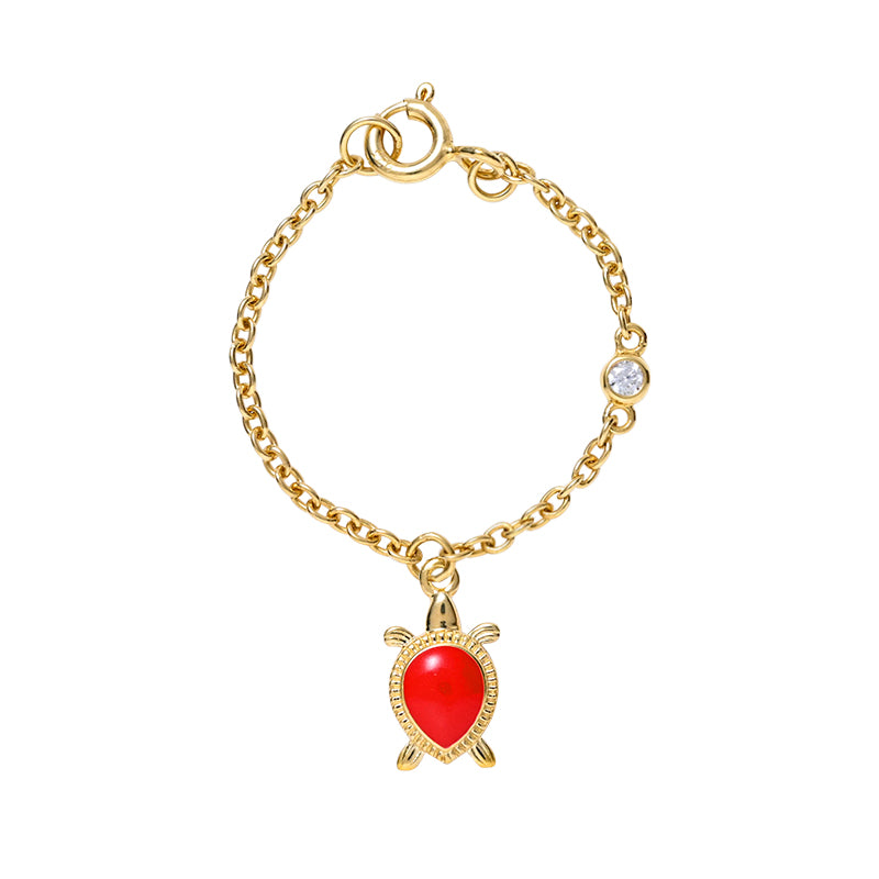 Load image into Gallery viewer, Lucky Turtle watch charm  in yellow gold with red enamel
