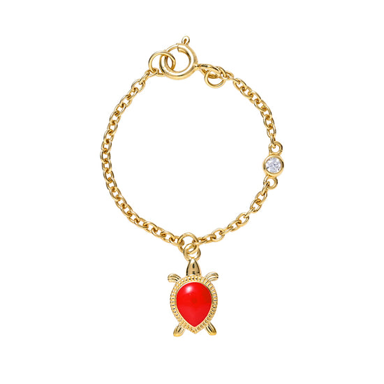 Lucky Turtle watch charm  in yellow gold with red enamel