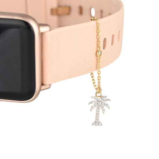 Palm tree watch charm in 14 kt gold with diamonds