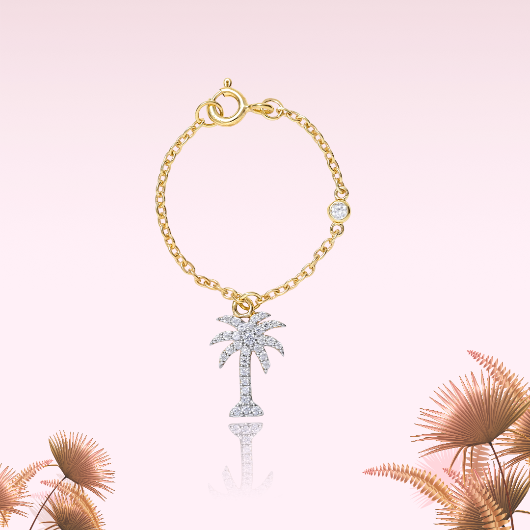 Palm tree watch charm in 14 kt gold with diamonds