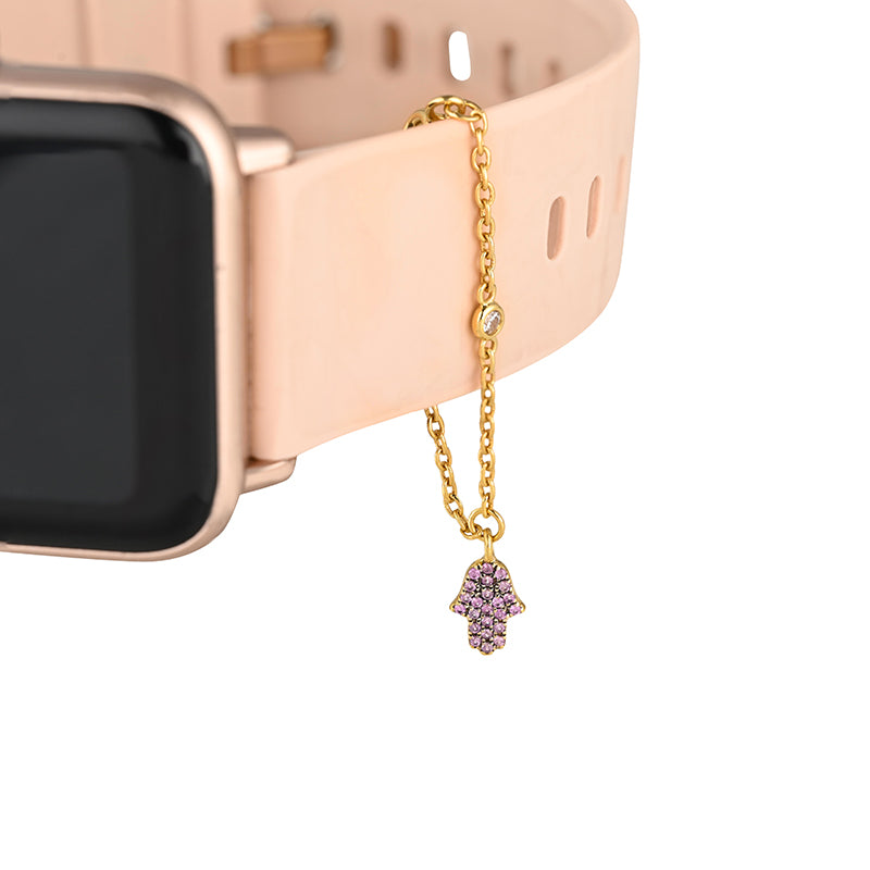 Hamsha watch charm in 14 kt gold with Pink Sapphire