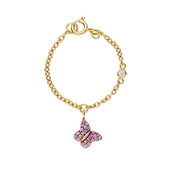 Lucky Butterfly watch charm in 14 kt gold with Pink Sapphire
