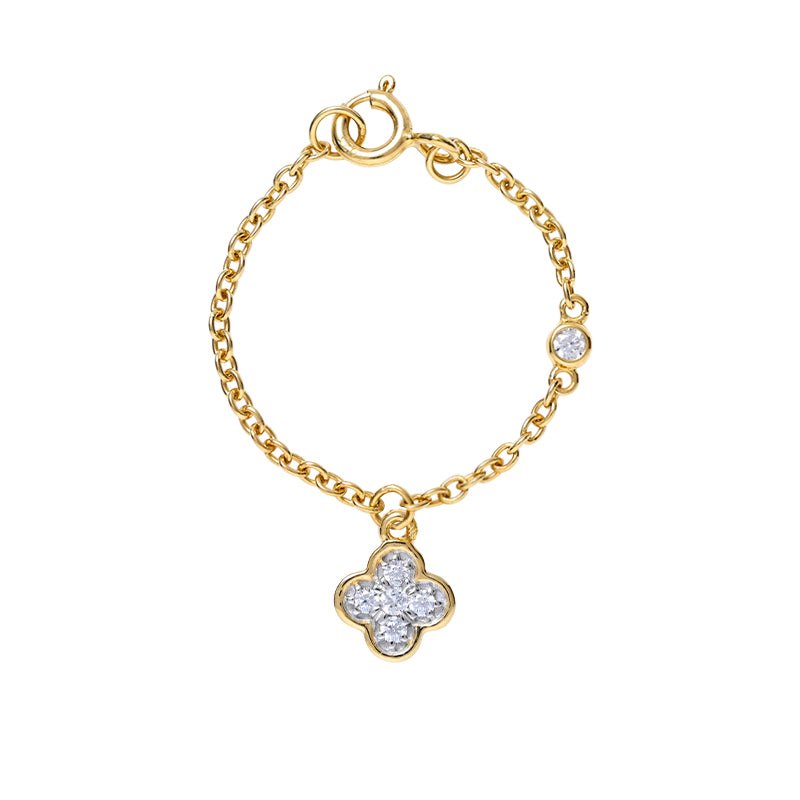Lucky flower motife watch charm in 14kt yelllow gold with diamonds