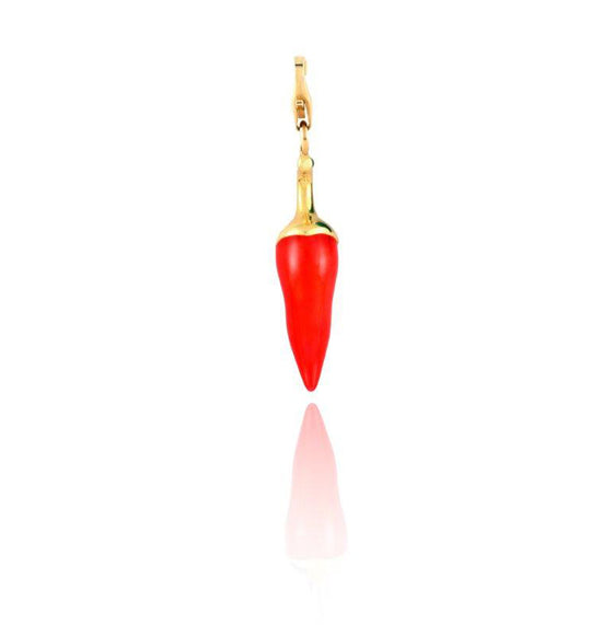 14ct Yellow Gold Red and Green Enameled Chilies Charm Pendant