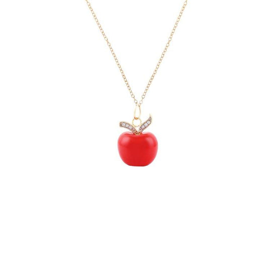 Red Enameled Apple Charm Necklace