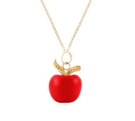 Red Enameled Apple Charm Necklace